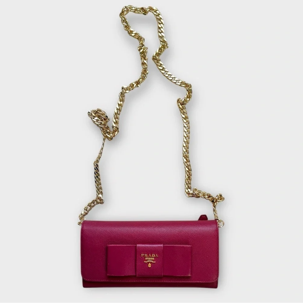 Prada Fuchsia Saffiano Leather Bow Continental Wallet